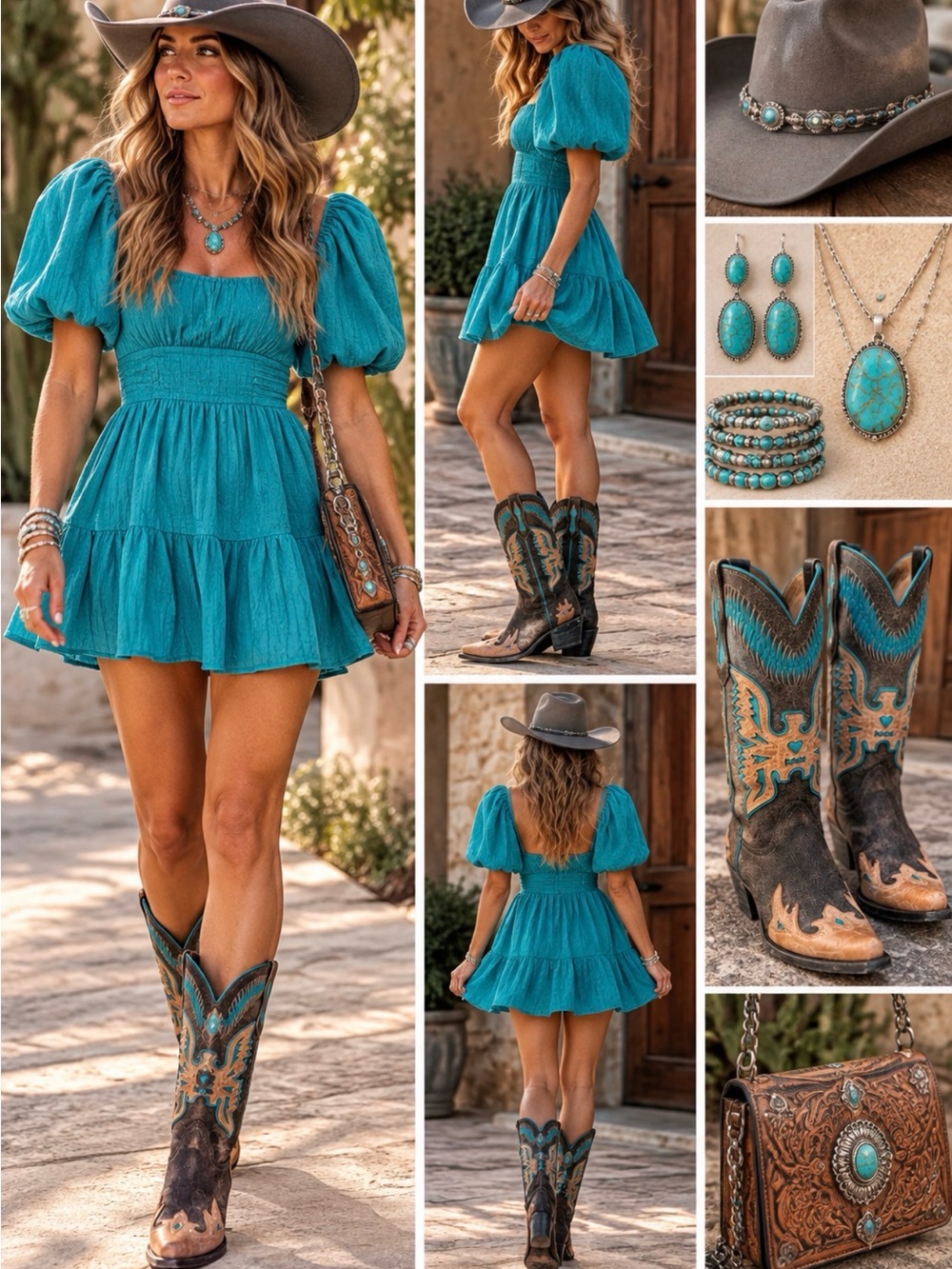 NEW Women's Corral Eagle Gray/Tan & Turquoise Western Cowboy Boots